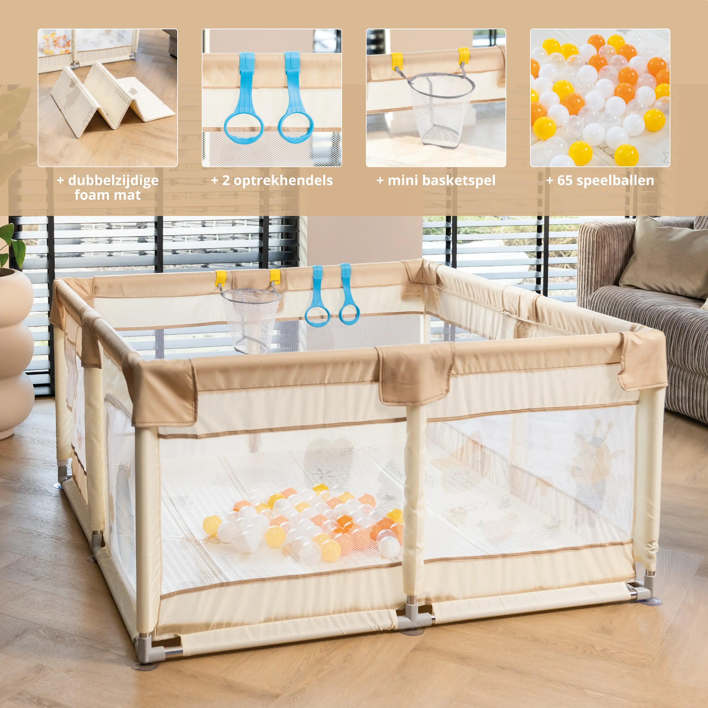 Baby Speelbox 128x128 cm – Taupe