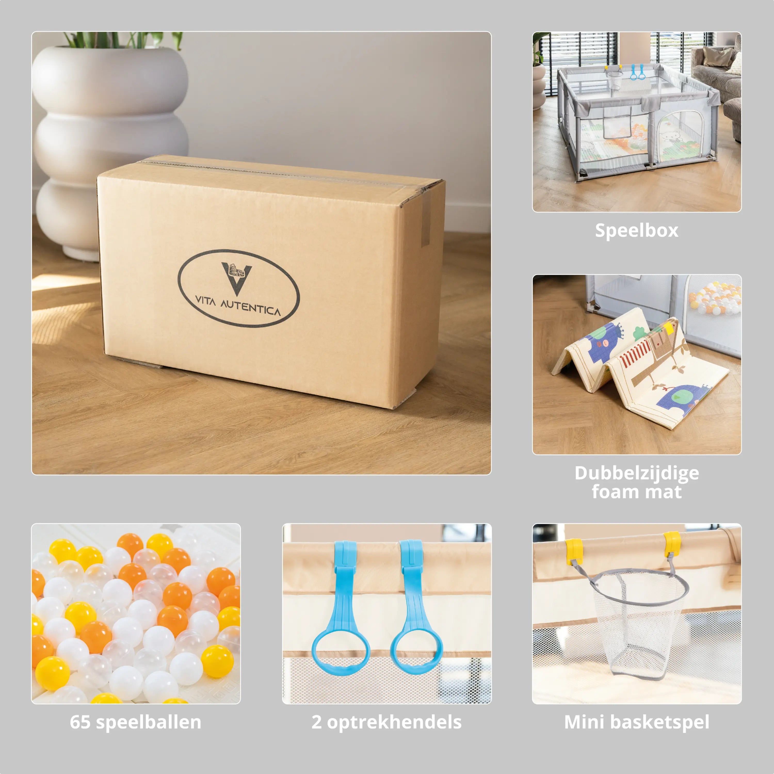 Baby Speelbox 180×200 cm – Grijs