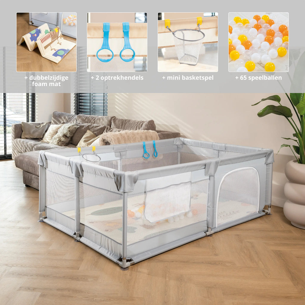 Baby Speelbox 120×180 cm – Grijs