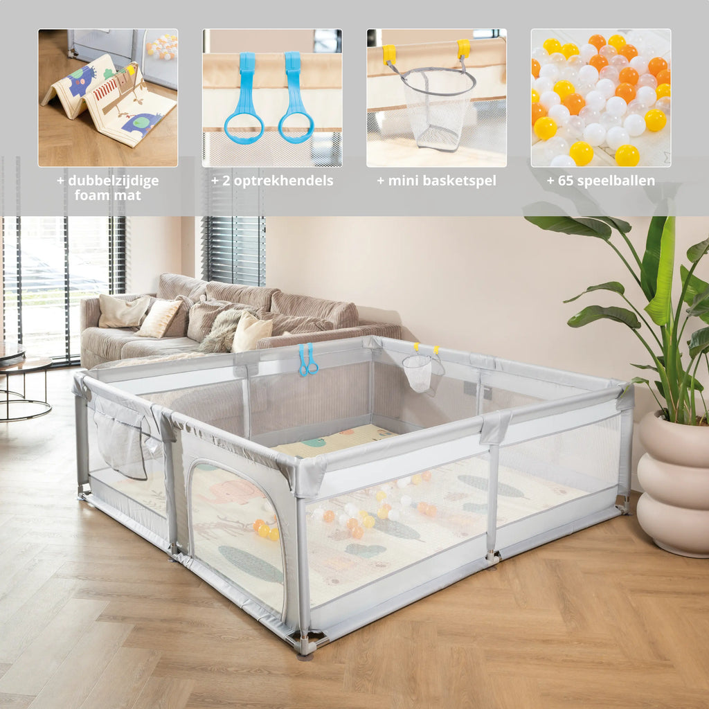 Baby Speelbox 180×200 cm – Grijs