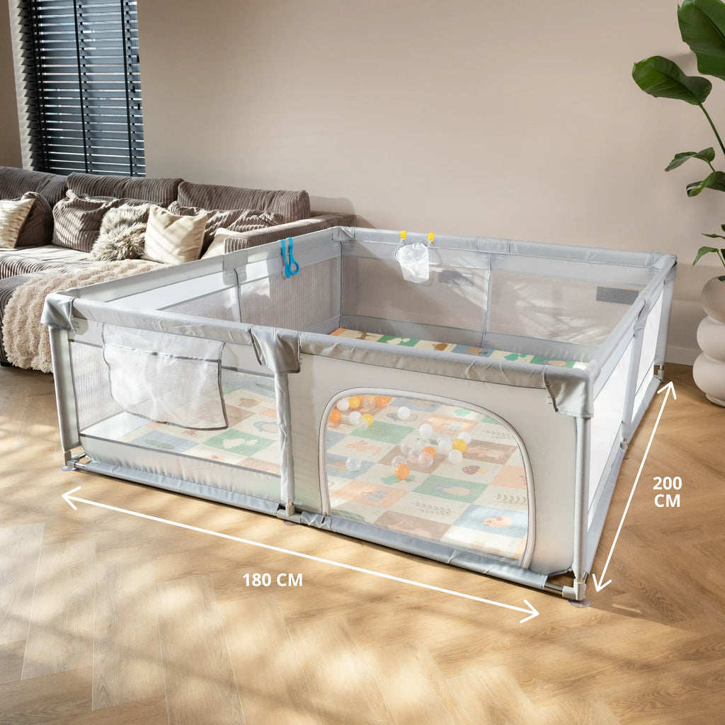 Baby Speelbox 180×200 cm – Grijs