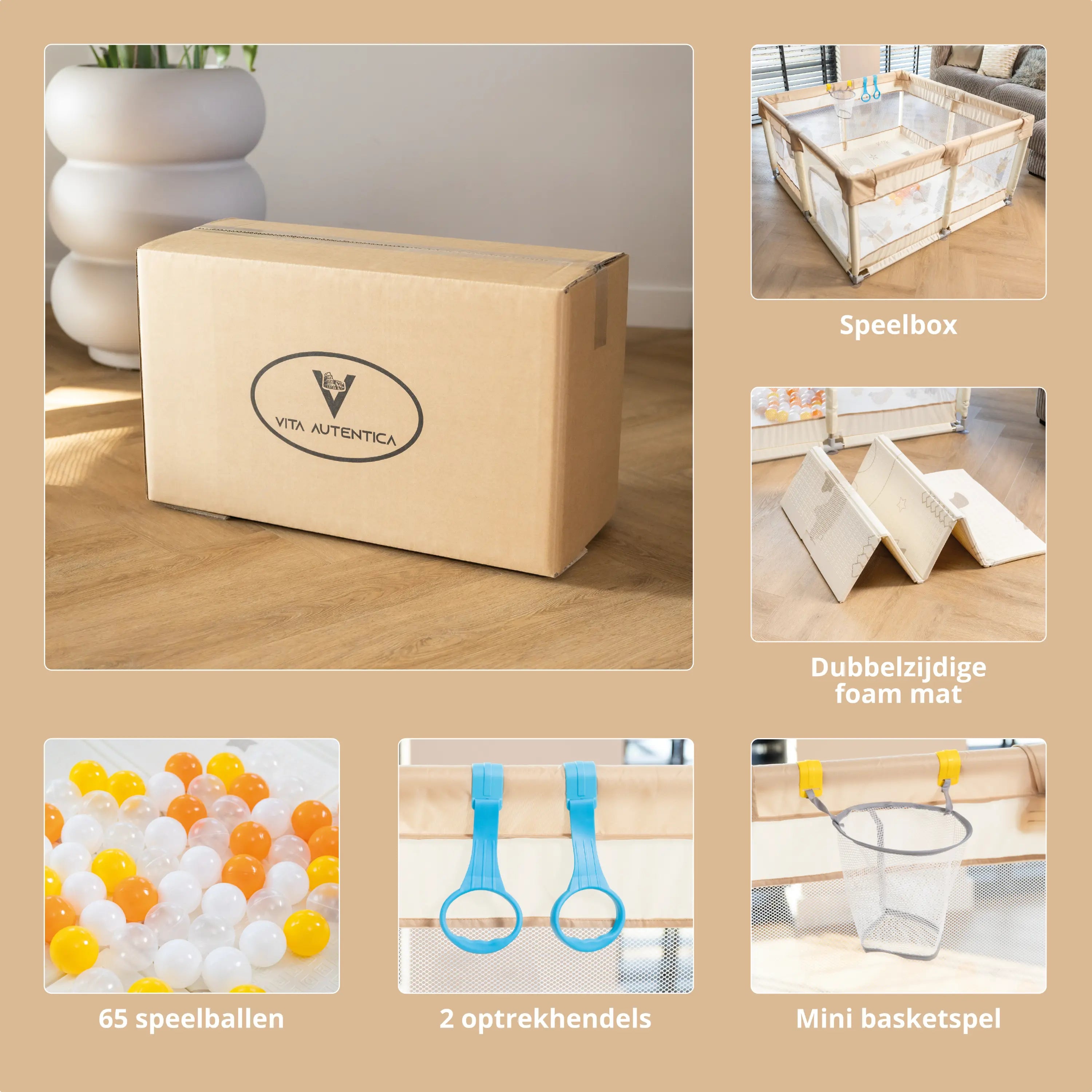 Baby Speelbox 128x128 cm – Taupe